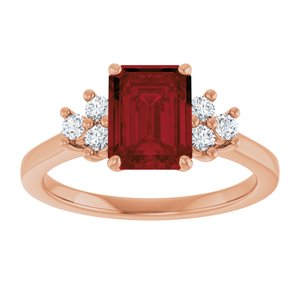 14K Rose Gold Natural Mozambique Garnet and 1/6 CTW Lab-Grown Diamond Ring