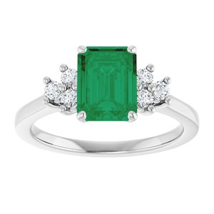14K White Gold Lab-Grown Emerald and 1/6 CTW Lab-Grown Diamond Ring