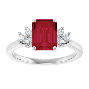 14K White Gold Lab-Grown Ruby  and 1/6 CTW Lab-Grown Diamond Ring