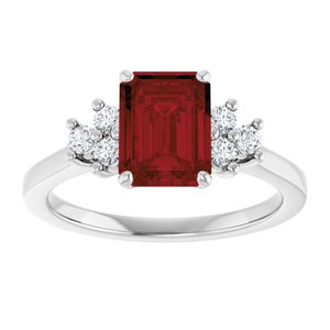 Sterling Silver Natural Mozambique Garnet and 1/6 CTW Lab-Grown Diamond Ring