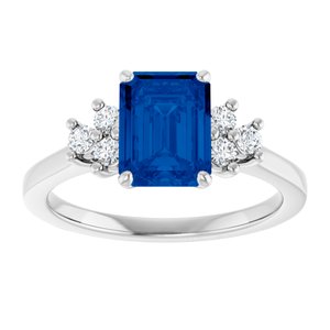 14K White Gold Lab-Grown Blue Sapphire and 1/6 CTW Lab-Grown Diamond Ring