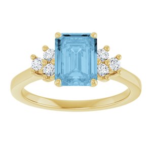 14K Yellow Gold Natural Sky Blue Topaz  and 1/6 CTW Lab-Grown Diamond Ring