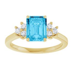 14K Yellow Gold Natural Aquqmarine  and 1/6 CTW Lab-Grown Diamond Ring