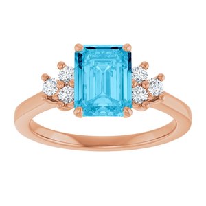 14K Rose Gold Natural Aquqmarine  and 1/6 CTW Lab-Grown Diamond Ring