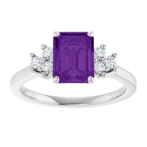 14K White Gold Natural Amethyst and 1/6 CTW Lab-Grown Diamond Ring