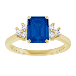 14K Yellow Gold Lab-Grown Blue Sapphire and 1/6 CTW Lab-Grown Diamond Ring