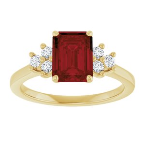 14K Yellow Gold Natural Mozambique Garnet and 1/6 CTW Lab-Grown Diamond Ring