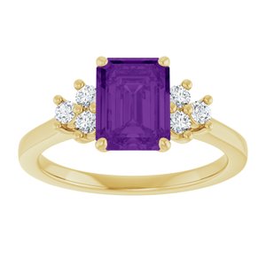 14K Yellow Gold Natural Amethyst and 1/6 CTW Lab-Grown Diamond Ring