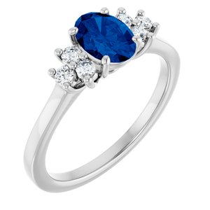 14K White Gold Natural Blue Sapphire & 1/5 CTW Natural Diamond Ring