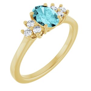 14K Yellow Gold Natural Blue Zircon & 1/5 CTW Natural Diamond Ring