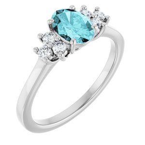 14K White Gold Natural Blue Zircon & 1/5 CTW Natural Diamond Ring