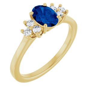 14K Yellow Gold Natural Blue Sapphire & 1/5 CTW Natural Diamond Ring