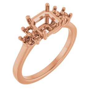 10K Rose Gold 7x7 mm Asscher Ring Mounting