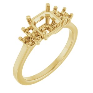 18K Yellow Gold 7x7 mm Asscher Ring Mounting