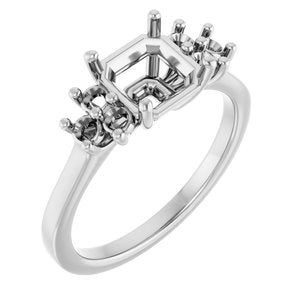 Platinum 7x7 mm Asscher Ring Mounting