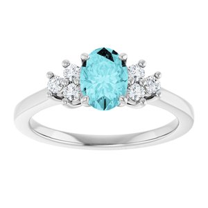 14K White Gold Natural Blue Zircon & 1/5 CTW Natural Diamond Ring