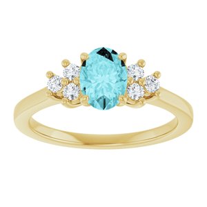 14K Yellow Gold Natural Blue Zircon & 1/5 CTW Natural Diamond Ring