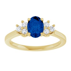 14K Yellow Gold Natural Blue Sapphire & 1/5 CTW Natural Diamond Ring