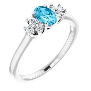 10K White Gold Natural Aquqmarine  and 1/8 CTW Lab-Grown Diamond Ring