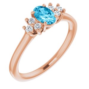 14K Rose Gold Natural Aquqmarine  and 1/8 CTW Lab-Grown Diamond Ring