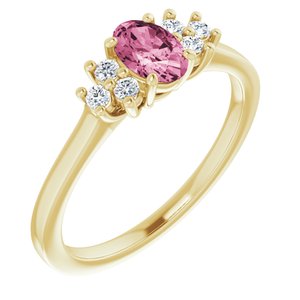 14K Yellow Gold Natural Pink Tourmaline & 1/8 CTW Natural Diamond Ring