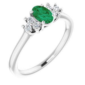 14K White Gold Lab-Grown Emerald and 1/8 CTW Lab-Grown Diamond Ring