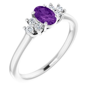 10K White Gold Natural Amethyst and 1/8 CTW Lab-Grown Diamond Ring