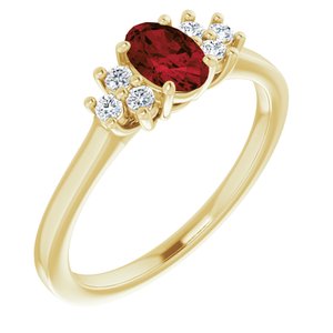 14K Yellow Gold Natural Mozambique Garnet and 1/8 CTW Lab-Grown Diamond Ring