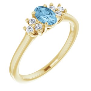 14K Yellow Gold Natural Sky Blue Topaz  and 1/8 CTW Lab-Grown Diamond Ring