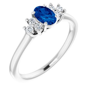 10K White Gold Lab-Grown Blue Sapphire and 1/8 CTW Lab-Grown Diamond Ring