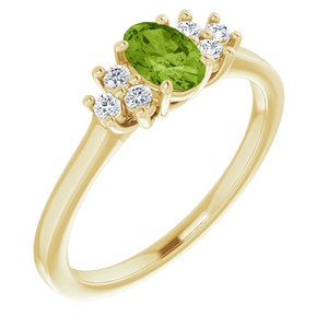 14K Yellow Gold Natural Peridot  and 1/8 CTW Lab-Grown Diamond Ring