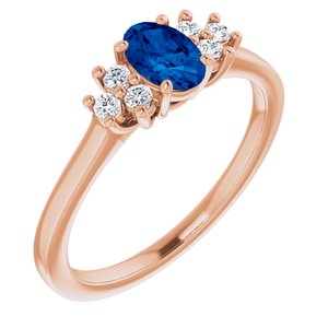 14K Rose Gold Lab-Grown Blue Sapphire and 1/8 CTW Lab-Grown Diamond Ring