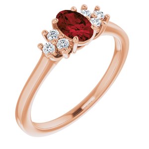 14K Rose Gold Natural Mozambique Garnet and 1/8 CTW Lab-Grown Diamond Ring