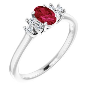 Sterling Silver Lab-Grown Ruby  and 1/8 CTW Lab-Grown Diamond Ring