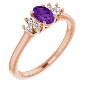 14K Rose Gold Natural Amethyst and 1/8 CTW Lab-Grown Diamond Ring