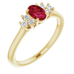 10K Yellow Gold Lab-Grown Ruby  and 1/8 CTW Lab-Grown Diamond Ring