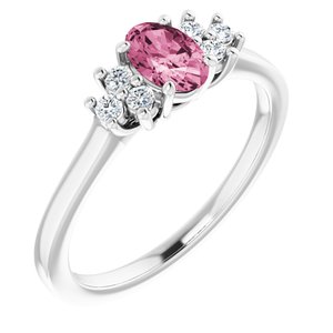 14K White Gold Natural Pink Tourmaline & 1/8 CTW Natural Diamond Ring