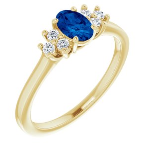 10K Yellow Gold Lab-Grown Blue Sapphire and 1/8 CTW Lab-Grown Diamond Ring