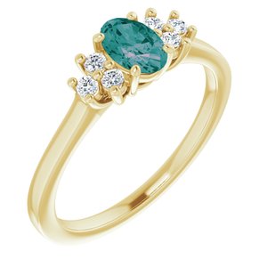 14K Yellow Gold Lab-Grown Alexandrite & 1/8 CTW Natural Diamond Ring