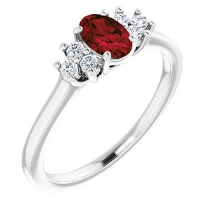 14K White Gold Natural Mozambique Garnet and 1/8 CTW Lab-Grown Diamond Ring