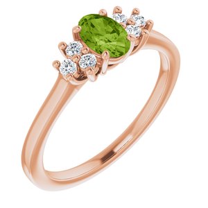 14K Rose Gold Natural Peridot  and 1/8 CTW Lab-Grown Diamond Ring