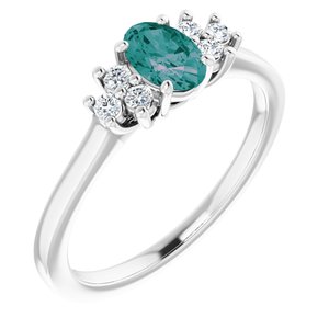 14K White Gold Lab-Grown Alexandrite & 1/8 CTW Natural Diamond Ring
