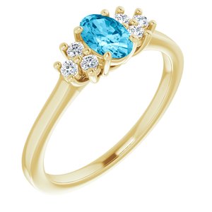 14K Yellow Gold Natural Aquqmarine  and 1/8 CTW Lab-Grown Diamond Ring