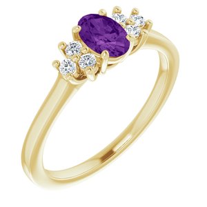 14K Yellow Gold Natural Amethyst and 1/8 CTW Lab-Grown Diamond Ring