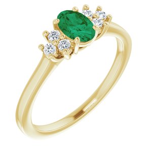 10K Yellow Gold Lab-Grown Emerald and 1/8 CTW Lab-Grown Diamond Ring
