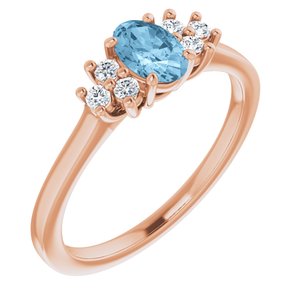14K Rose Gold Natural Sky Blue Topaz  and 1/8 CTW Lab-Grown Diamond Ring