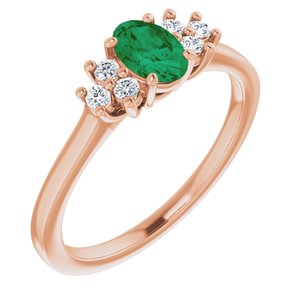14K Rose Gold Lab-Grown Emerald and 1/8 CTW Lab-Grown Diamond Ring