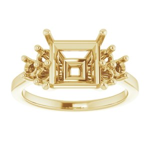 14K Yellow Gold 8x8 mm Square Ring Mounting