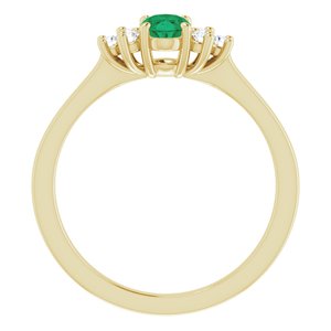 14K Yellow Gold Lab-Grown Emerald and 1/8 CTW Lab-Grown Diamond Ring