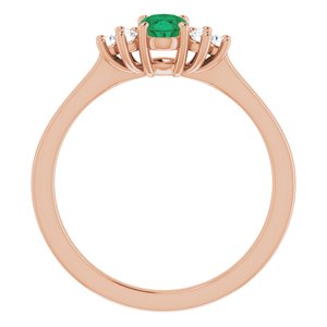 14K Rose Gold Lab-Grown Emerald and 1/8 CTW Lab-Grown Diamond Ring